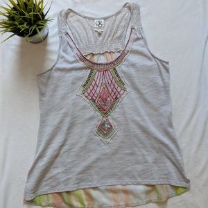 ONE SEPTEMBER Boho Bead and Lace Racerback Tank